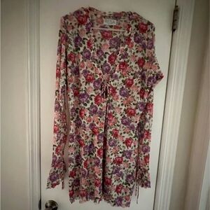 RESA Floral Long Sleeve Dress - Cream with Pink & Purple Roses